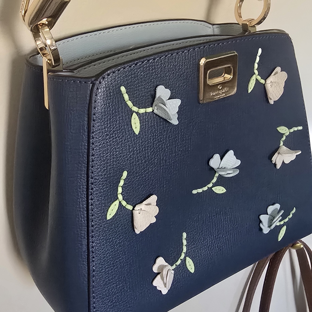 Kate Spade Navy Blue Handbag with Floral Accents